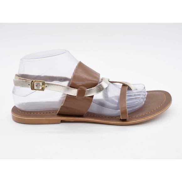 Lane Bryant Sandals Womens 10 Wide Brown Leather Slingback Flat Heel Toe Ring - Picture 4 of 12